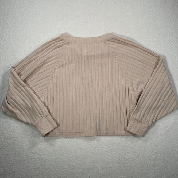 Chasor Ribbed Long Sleeve Henley Cropped Top Women's X-Small Beige - Picture 2 of 10